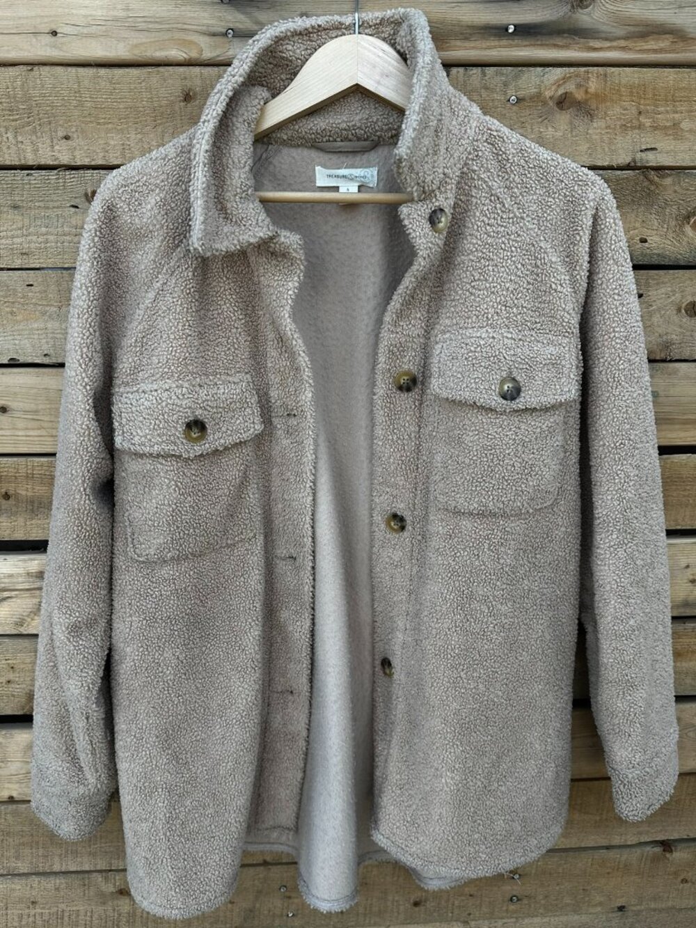 Treasure & Bond Beige Teddy Sherpa Shirt Jacket Small Oversized Shacket Coat